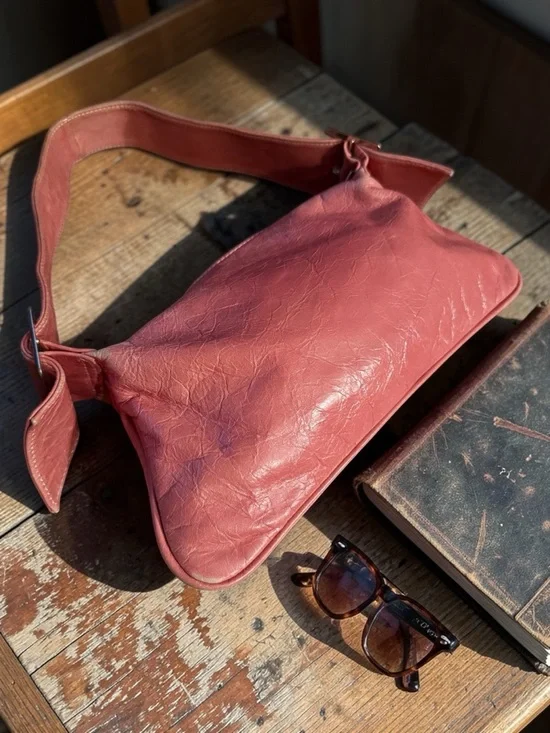 Vintage 90s Y2K Jenny VERA PELLE made in ITALY Pink Leather Hobo Bag - Picture 5 of 16